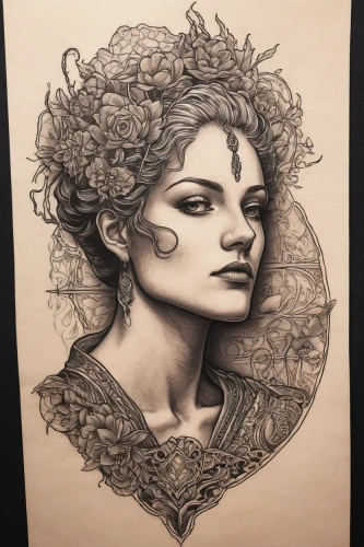gorgon,medusa,pencil art,merida,rose drawing,artemisia,rose flower drawing,pencil drawings,graphite,flora,fantasy portrait,charcoal drawing,pencil and paper,medusa gorgon,woman portrait,woman's face,pencil drawing,mystical portrait of a girl,girl in a wreath,vintage drawing,Illustration,Black and White,Black and White 28