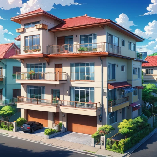 apartment complex,sky apartment,apartment house,apartment building,an apartment,shared apartment,apartment block,apartments,honolulu,residential,sanya,apartment,apartment buildings,luxury property,block balcony,balconies,tsumugi kotobuki k-on,seaside resort,residential property,ocean view,Illustration,Japanese style,Japanese Style 03