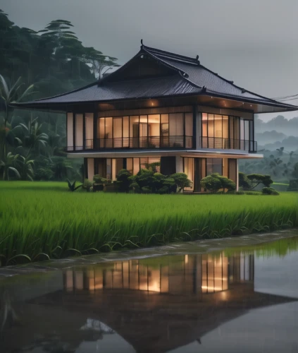 asian architecture,house by the water,tropical house,vietnam,beautiful home,bali,the rice field,ricefield,rice fields,golden pavilion,rice paddies,the golden pavilion,house with lake,rice field,kerala,lonely house,japanese architecture,vietnam's,ubud,stilt house,Photography,General,Natural