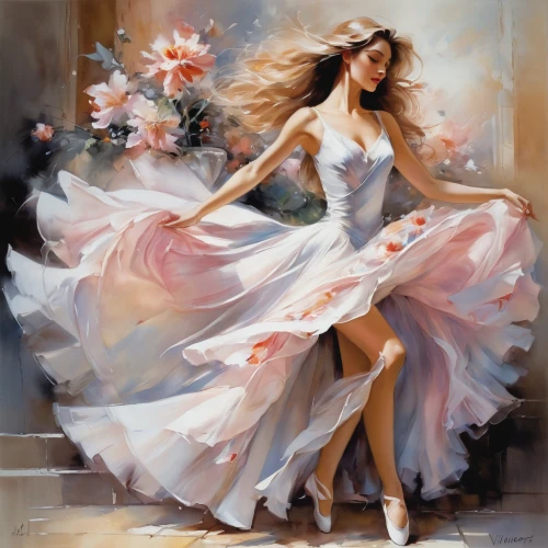gracefulness,ballet dancer,tulle,fashion illustration,twirling,ballerina girl,twirl,dance with canvases,femininity,wedding dresses,art painting,wedding gown,flamenco,dancer,bridal shoe,wedding dress,girl ballet,ballet tutu,girl in a long dress,bridal clothing,Conceptual Art,Oil color,Oil Color 03