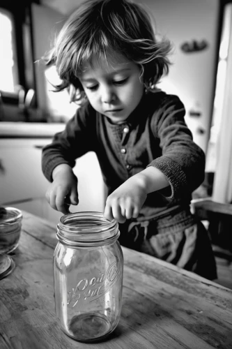 glass jar,mason jar,empty jar,coconut oil in jar,mason jars,coconut oil in glass jar,candy jars,honey jar,tea jar,lolly jar,gingerbread jar,girl in the kitchen,child playing,jar,jars,home learning,kids' things,honey jars,storage-jar,cookie jar,Photography,Black and white photography,Black and White Photography 02