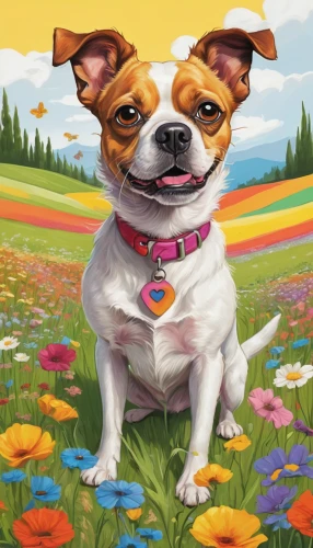 springtime background,flower background,spring background,dog illustration,floral background,pet portrait,jack russell terrier,jack russel,portrait background,flower animal,spring leaf background,cheerful dog,colorful daisy,jack russell,easter dog,boston terrier,corgi-chihuahua,russell terrier,wood daisy background,chihuahua,Art,Classical Oil Painting,Classical Oil Painting 29