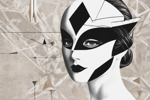 art deco woman,art deco background,masquerade,fashion illustration,venetian mask,paper art,masque,facets,cubism,art deco,with the mask,mask,silver arrow,queen of the night,huntress,masked,fantasy woman,golden mask,anonymous mask,head woman,Art,Artistic Painting,Artistic Painting 44