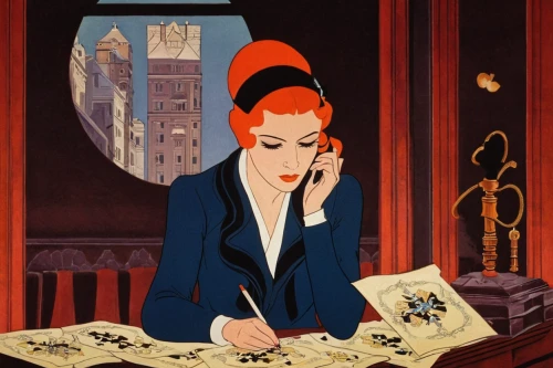 girl studying,vintage illustration,girl at the computer,cruella de ville,ann margarett-hollywood,receptionist,caricaturist,clue and white,blonde woman reading a newspaper,telephone operator,book illustration,watchmaker,business women,maureen o'hara - female,secretary,women's novels,david bates,business woman,businesswoman,meticulous painting,Illustration,Retro,Retro 26