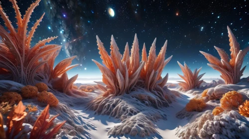 ice planet,fractal environment,christmas snowy background,christmas landscape,mandelbulb,moonlight cactus,ice crystals,alien planet,snow trees,alien world,night-blooming cactus,antarctic flora,christmasbackground,winter background,pinecones,snow fields,spruce-fir forest,ice landscape,winter forest,christmas background