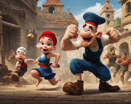 popeye village,super mario brothers,popeye,mario bros,pinocchio,mario,shanghai disney,geppetto,the pied piper of hamelin,super mario,game characters,game art,scandia gnomes,characters,retro cartoon people,disneyland park,gnomes,game illustration,action-adventure game,sailors,Conceptual Art,Daily,Daily 11