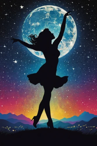 dance silhouette,silhouette dancer,fairies aloft,horoscope libra,silhouette art,ballroom dance silhouette,moon and star background,ballet don quijote,blue moon rose,falling star,moon walk,little girl ballet,celestial body,the girl in nightie,girl ballet,mermaid silhouette,pirouette,the moon and the stars,dance with canvases,celtic woman,Illustration,American Style,American Style 10