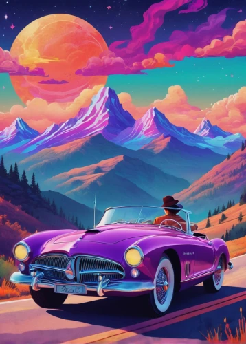 moon car,retro car,retro automobile,retro background,retro vehicle,alpine drive,190sl,300 sl,300sl,3d car wallpaper,mercedes 190 sl,mercury,purple landscape,mercedes-benz 190 sl,mercedes-benz 190sl,mercedes benz 190 sl,retro music,honeymoon,hudson hornet,testarossa,Illustration,Realistic Fantasy,Realistic Fantasy 20