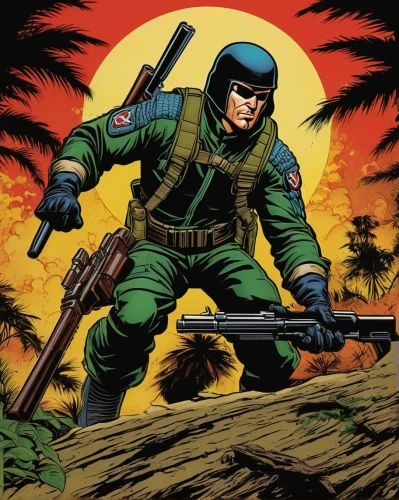 patrol,rifleman,gorilla soldier,vietnam,red army rifleman,bay of pigs,monkey soldier,war correspondent,steve rogers,grenadier,cleanup,mercenary,wall,french foreign legion,aaa,army men,boba fett,game illustration,green congo,war monkey,Illustration,American Style,American Style 07