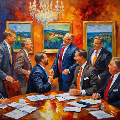 boardroom,fraternity,board room,oil on canvas,the conference,conference room table,a meeting,group of people,business people,conference table,businessmen,exchange of ideas,conference room,men sitting,the draft,oil painting on canvas,business men,seven citizens of the country,contemporary witnesses,round table,Conceptual Art,Oil color,Oil Color 22