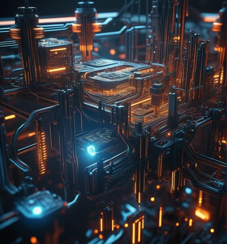 metropolis,cinema 4d,3d render,refinery,circuitry,circuit board,city blocks,maze,cubes,futuristic landscape,scifi,mechanical,tileable,industrial area,render,fractal environment,industries,industrial,industrial tubes,fractal lights,Photography,General,Sci-Fi