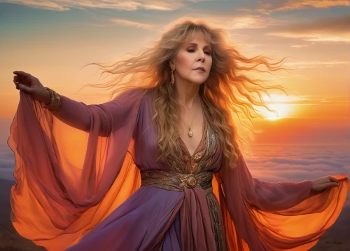 stevie nicks,celtic woman,gypsy soul,sorceress,feist,girl on the dune,summer solstice,the wind from the sea,bohemian,trisha yearwood,priestess,celtic queen,orange robes,fantasy woman,boho,gypsy hair,fantasy picture,divine healing energy,aphrodite's rock,wind warrior,Art,Classical Oil Painting,Classical Oil Painting 37