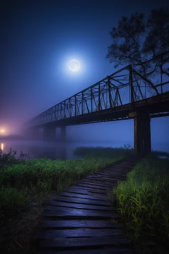 wooden bridge,moonlit night,hanging bridge,teak bridge,hangman's bridge,scenic bridge,bridge,railroad bridge,foggy landscape,old bridge,blue moon,highway bridge,concrete bridge,angel bridge,humpback bridge,love bridge,viola bridge,wooden pier,footbridge,rainbow bridge,Art,Classical Oil Painting,Classical Oil Painting 10