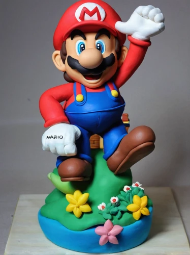 super mario,mario,game figure,3d figure,cake decorating,super mario brothers,wooden flower pot,figurine,a cake,bowl cake,birthday cake,flower pot holder,toadstool,nintendo,plumber,wooden toy,baby shower cake,easter cake,mario bros,sports collectible,Unique,3D,Clay
