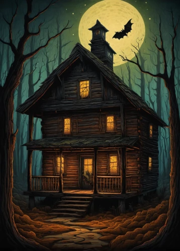 witch house,witch's house,the haunted house,haunted house,lonely house,wooden house,halloween illustration,halloween background,house silhouette,house in the forest,creepy house,log home,log cabin,little house,halloween poster,ancient house,halloween scene,houses clipart,halloween and horror,wooden hut,Illustration,Abstract Fantasy,Abstract Fantasy 19