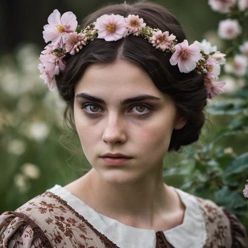 girl in flowers,beautiful girl with flowers,eglantine,flower crown,jane austen,british actress,flower girl,woolflowers,angelica,victorian lady,jessamine,elven flower,flower crown of christ,clove,queen anne,portrait of a girl,suffragette,clove garden,marguerite,girl in the garden,Photography,General,Realistic