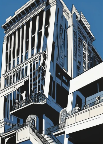 balconies,fire escape,art deco,block balcony,apartment block,high rise,multi-storey,facade painting,apartment building,highrise,detail shot,high-rise,escher,sky apartment,high rises,an apartment,balcony,high-rise building,kirrarchitecture,apartment buildings,Illustration,American Style,American Style 09