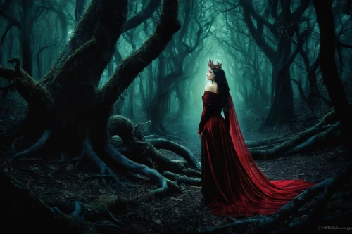 red riding hood,gothic woman,the enchantress,fantasy picture,dance of death,haunted forest,little red riding hood,enchanted forest,elven forest,dark gothic mood,forest of dreams,black forest,rusalka,bram stoker,ballerina in the woods,sorceress,forest dark,dark art,fantasy art,vampire woman,Illustration,Realistic Fantasy,Realistic Fantasy 37