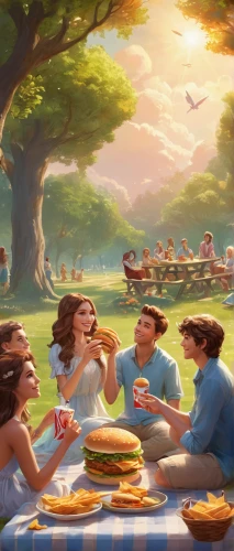last supper,family picnic,disney,picnic,cookout,hamburgers,thanksgiving background,burgers,fast food restaurant,apollo and the muses,mcdonald,mcdonald's,hamburger set,background screen,breakfast table,holy supper,mcdonalds,background image,screen background,the disneyland resort,Illustration,Realistic Fantasy,Realistic Fantasy 01