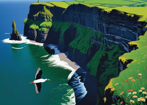 orkney island,cliffs of moher,cliff of moher,faroe islands,carrick-a-rede,ireland,cliffs ocean,cliffs of moher munster,travel poster,skogafoss,isle of skye,cliffs of etretat,moher,neist point,cliffs,isle of may,the cliffs,donegal,northern ireland,coastal and oceanic landforms,Illustration,Vector,Vector 13