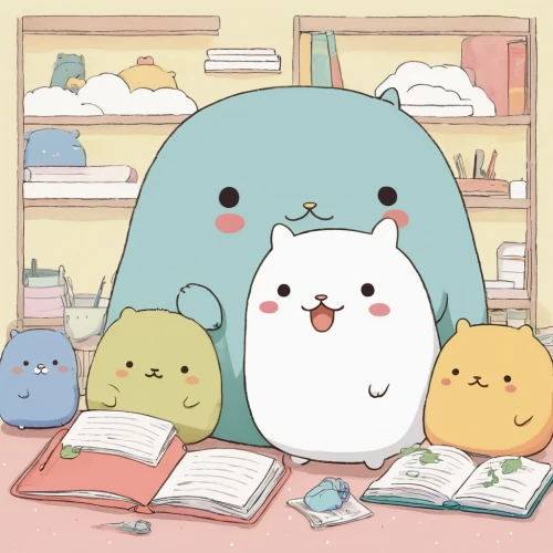 fluffy diary,reading owl,bookworm,to study,wooser,pile of books,reading,book day,studying,studio ghibli,read a book,books,round kawaii animals,book stack,study room,kawaii owl,my neighbor totoro,books pile,rabbit family,cute cartoon image,Art,Artistic Painting,Artistic Painting 41