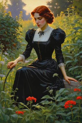 girl in the garden,girl picking flowers,girl in flowers,the garden marigold,mirror in the meadow,black-eyed susan,holding flowers,lily of the field,idyll,way of the roses,picking flowers,secret garden of venus,splendor of flowers,girl lying on the grass,marguerite,lilly of the valley,girl picking apples,widow flower,field of poppies,in the tall grass,Art,Classical Oil Painting,Classical Oil Painting 12
