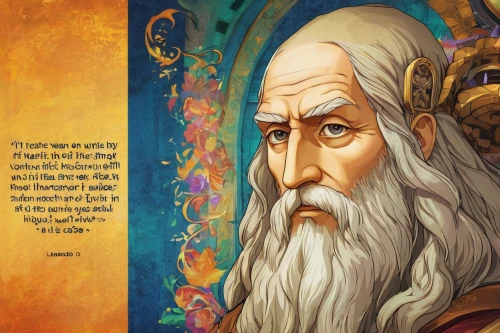 gandalf,confucius,albus,jrr tolkien,moses,socrates,wisdom,king lear,wise,proverb,persian poet,archimedes,twelve apostle,magus,mythology,odin,leonardo da vinci,euclid,the wizard,thorin,Illustration,Japanese style,Japanese Style 03