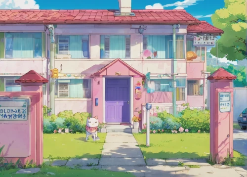 flower shop,little house,studio ghibli,apartment house,convenience store,kindergarten,an apartment,small house,corner flowers,cat's cafe,apartment complex,the little girl's room,house painting,watercolor cafe,ice cream shop,neighborhood,shared apartment,residential,neighbourhood,guesthouse,Illustration,Japanese style,Japanese Style 02