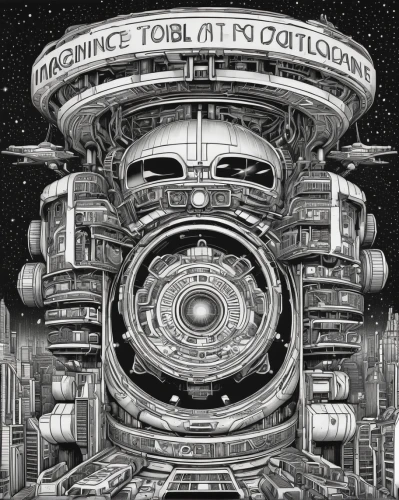 orbital,biomechanical,scifi,panopticon,sci fiction illustration,propulsion,sci-fi,sci - fi,science fiction,sci fi,utopian,science-fiction,techno,transmission,dystopia,spaceship space,tool,oscillator,torus,transmitter,Illustration,Black and White,Black and White 14