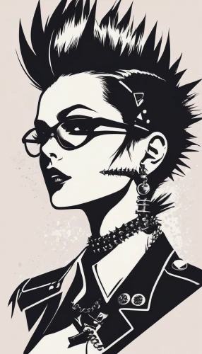 punk design,streampunk,punk,pompadour,mohawk,yukio,spiky,goth woman,mohawk hairstyle,spike,quiff,rockabilly,beatnik,rockabilly style,blogger icon,shimada,spikes,flat blogger icon,goth,tracer,Illustration,Vector,Vector 01