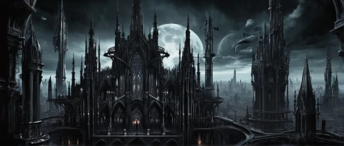 gothic architecture,haunted cathedral,castle of the corvin,black city,gothic style,gothic,hall of the fallen,dark gothic mood,dark world,gothic church,fantasy city,ghost castle,destroyed city,necropolis,milan cathedral,ancient city,nidaros cathedral,sepulchre,arcanum,cathedral,Illustration,Realistic Fantasy,Realistic Fantasy 46