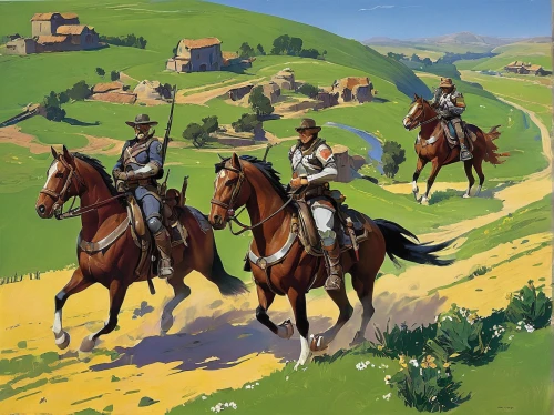 western riding,andalusians,cavalry,pilgrims,cossacks,oxen,endurance riding,horse riders,guards of the canyon,horse herd,game illustration,nomads,man and horses,western,gallops,horse herder,exmoor,horses,patrols,english riding,Illustration,Retro,Retro 04