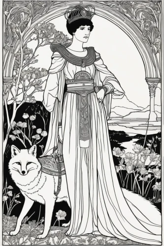 kate greenaway,pall-bearer,coloring pages,coloring page,mucha,rusalka,joan of arc,rem in arabian nights,cool woodblock images,fairy tale character,cybele,art nouveau,fairy tales,alfons mucha,accolade,artemis,fairy tale icons,ethel barrymore - female,fairytale characters,art nouveau design,Illustration,Black and White,Black and White 24