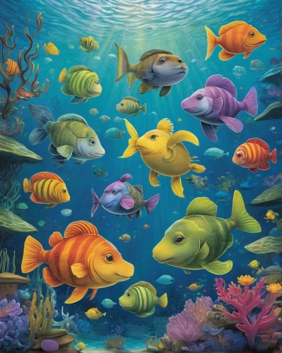 school of fish,underwater background,aquarium inhabitants,aquarium,aquarium decor,underwater fish,underwater world,coral reef,fishes,fish in water,aquatic animals,aquarium fish,ocean underwater,underwater landscape,coral reef fish,marine fish,under the sea,aquatic life,sea life underwater,marine diversity,Illustration,Realistic Fantasy,Realistic Fantasy 05