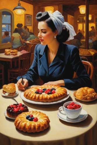 woman holding pie,woman at cafe,pastries,pastry shop,woman eating apple,waitress,bakery,girl with bread-and-butter,crostata,pastiera,women at cafe,woman with ice-cream,woman drinking coffee,viennese cuisine,placemat,strawberry pie,cream tea,cherry pie,bistrot,sweet pastries,Conceptual Art,Sci-Fi,Sci-Fi 14