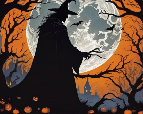 halloween poster,halloween illustration,halloween background,halloween wallpaper,halloween bare trees,halloween silhouettes,halloween vector character,halloween and horror,halloween scene,helloween,calabaza,witch's house,halloween pumpkin gifts,halloween owls,hallloween,halloweenkuerbis,halloween ghosts,halloween banner,jack o'lantern,halloween,Illustration,Realistic Fantasy,Realistic Fantasy 04