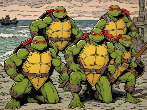 turtles,teenage mutant ninja turtles,raphael,trachemys,stacked turtles,patrol,turtle pattern,tortoises,reptiles,green turtle,clone jesionolistny,michelangelo,clones,island residents,patrols,storm troops,macrochelys,turtle ship,terrapin,fantastic four,Illustration,Retro,Retro 11