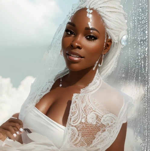 bridal clothing,bridal veil,bridal accessory,white rose snow queen,bridal,bridal dress,tiana,bride,bridal jewelry,wedding dresses,the snow queen,sun bride,silver wedding,african american woman,wedding gown,beautiful african american women,wedding dress,beautiful bonnet,golden weddings,wedding dress train,Game&Anime,Manga Characters,Fantasy