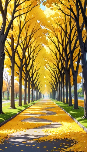 tree-lined avenue,tree lined lane,tree lined path,maple road,row of trees,autumn trees,autumn background,tree lined,autumn park,yellow leaves,the trees in the fall,autumn in the park,autumn scenery,autumn landscape,golden trumpet trees,ash-maple trees,autumn walk,golden autumn,trees in the fall,fall landscape,Anime,Anime,General