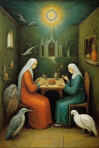the annunciation,candlemas,holy supper,nativity of christ,nativity,soup kitchen,nativity of jesus,holy family,contemporary witnesses,eucharist,pentecost,birth of christ,eucharistic,christ feast,communion,benedictine,fourth advent,last supper,church painting,chess game,Illustration,Abstract Fantasy,Abstract Fantasy 16