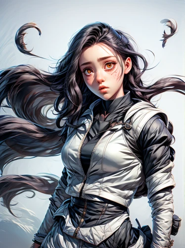 swordswoman,wind warrior,game illustration,female warrior,white feather,joan of arc,winterblueher,fantasy portrait,wuchang,sprint woman,dragon li,guilinggao,cg artwork,yuanyang,silver,game character,elven,artemisia,portrait background,wind