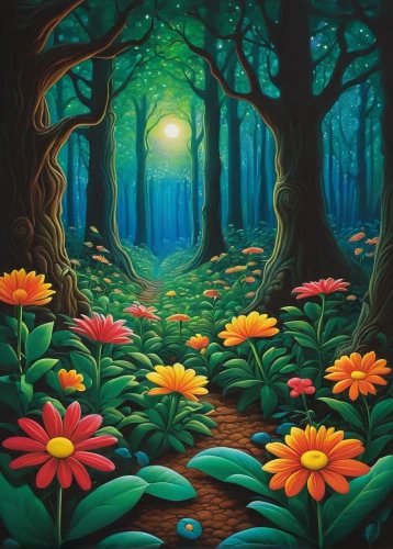 forest landscape,fairy forest,enchanted forest,forest of dreams,forest glade,forest background,forest floor,mushroom landscape,flower painting,oil painting on canvas,tree grove,forest flower,fairytale forest,green forest,garden of eden,deciduous forest,forest path,holy forest,elven forest,splendor of flowers,Conceptual Art,Daily,Daily 19