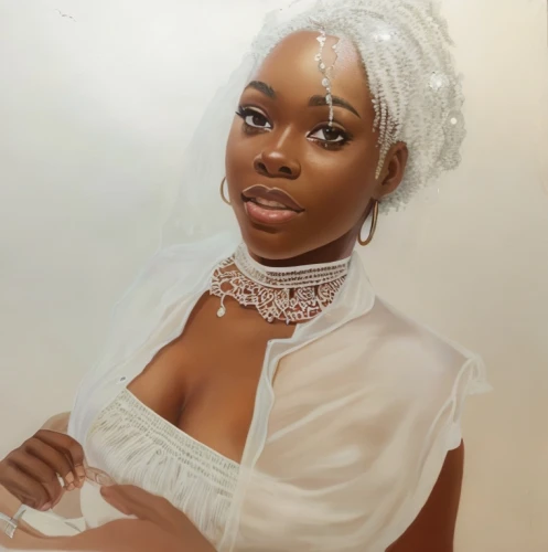 oil painting on canvas,oil on canvas,oil painting,maria bayo,digital painting,fantasy portrait,african american woman,tiana,oil paint,bridal,art painting,african woman,beautiful bonnet,nigeria woman,fabric painting,bridal dress,bridal clothing,woman portrait,bride,painting work,Game&Anime,Manga Characters,Fantasy