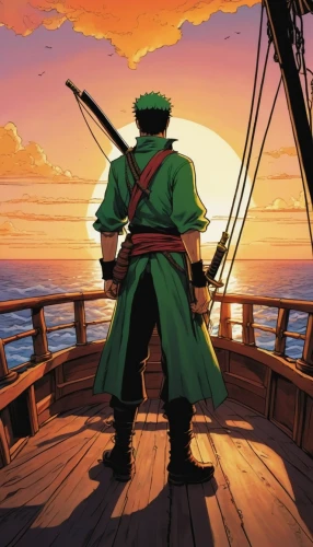patrol,pirate,would a background,pirates,man silhouette,monkey island,robin hood,seafaring,piracy,background image,at sea,emerald sea,the horizon,seafarer,captain,cartoon video game background,defense,rising sun,ship travel,background images,Illustration,Children,Children 02