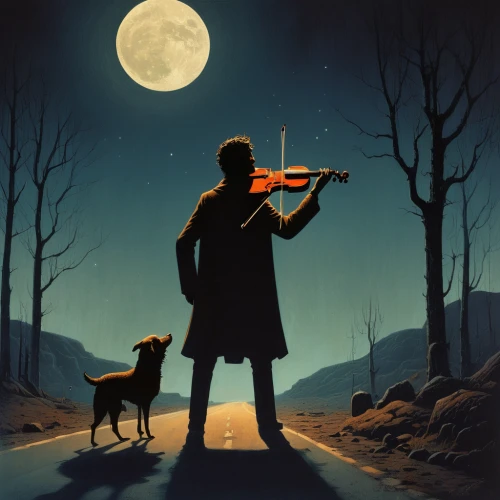 violinist violinist of the moon,violinist,violin player,solo violinist,violinists,musician,orchestra,dog illustration,concertmaster,violinist violinist,fiddler,banjo player,pied piper,musicians,violist,trumpet player,itinerant musician,the pied piper of hamelin,playing the violin,silhouette art,Conceptual Art,Sci-Fi,Sci-Fi 17