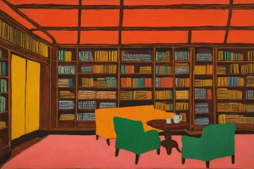 reading room,bookshelves,study room,bookcase,bookshop,armchair,athenaeum,sitting room,library,bookshelf,wade rooms,mid century,livingroom,shirakami-sanchi,living room,book wall,library book,old library,matruschka,bookstore,Art,Artistic Painting,Artistic Painting 09