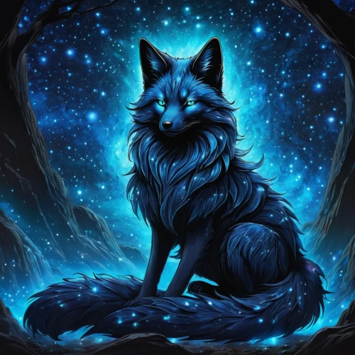 constellation wolf,howling wolf,wolf,werewolf,gray wolf,canidae,fox,werewolves,nine-tailed,howl,wolfdog,a fox,kitsune,zodiac sign leo,european wolf,wolves,redfox,feral,garden-fox tail,black shepherd,Illustration,Realistic Fantasy,Realistic Fantasy 41