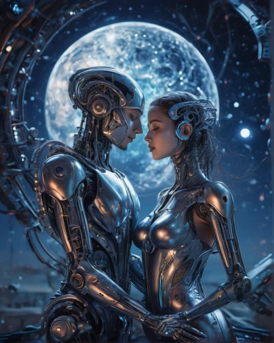 sci fiction illustration,cybernetics,celestial bodies,scifi,gemini,connection,binary system,science fiction,man and woman,artificial intelligence,biomechanical,sci fi,amorous,andromeda,machines,connections,fantasy picture,science-fiction,fantasy art,sci - fi,Conceptual Art,Sci-Fi,Sci-Fi 03