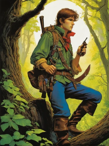 woodsman,rifleman,boy scouts of america,farmer in the woods,boy scouts,ranger,forest workers,robin hood,scout,pathfinders,scouts,gamekeeper,mountaineer,forest man,the wanderer,girl scouts of the usa,park ranger,quarterstaff,arborist,game illustration,Illustration,Realistic Fantasy,Realistic Fantasy 04