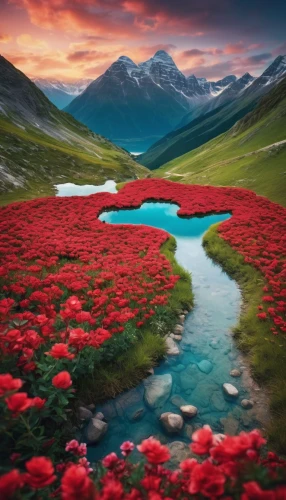 the valley of flowers,field of poppies,beautiful landscape,splendor of flowers,alpine flowers,red poppies,tibet,field of flowers,alpine meadow,bernese alps,sea of flowers,flower field,poppy fields,new zealand,eastern iceland,landscapes beautiful,the alps,austria,landscape red,blanket of flowers,Photography,General,Cinematic